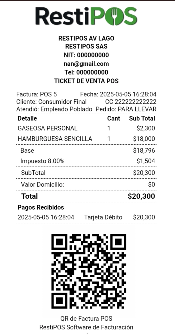RestiPOS Factura impresa POS y Electrónica